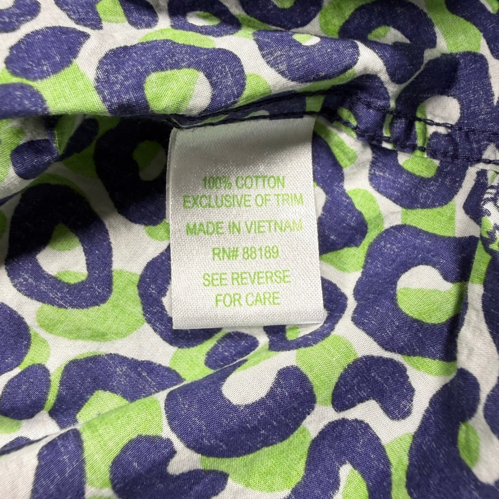 Lilly Pulitzer Leopard Animal Print Green Navy Blue Cotton Button Up Shirt 4 - Picture 9 of 9